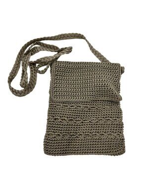 Womens Handmade Olefin Crochet Flap Mini Crossbody Bag Beige Lightweight Casual